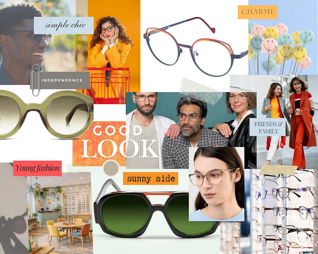 Good Look Moodboard für eine Positionierung eines jungen, lebendigen Optikkonzepts.