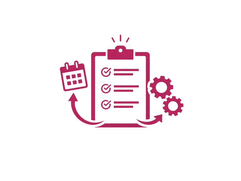 Icon mit Checkliste und Prozessrädern