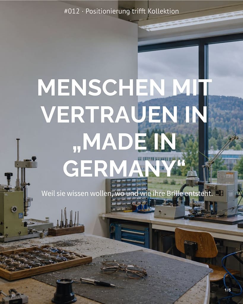 Einblick in eine Brillenmanufaktur mit Blick durchs Fenster in eine schöne süddeutsche Landschaft